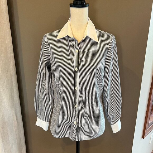 Rafaella Button Down Charcoal Striped long sleeve with white cuffs, Size 10 - Picture 1 of 8